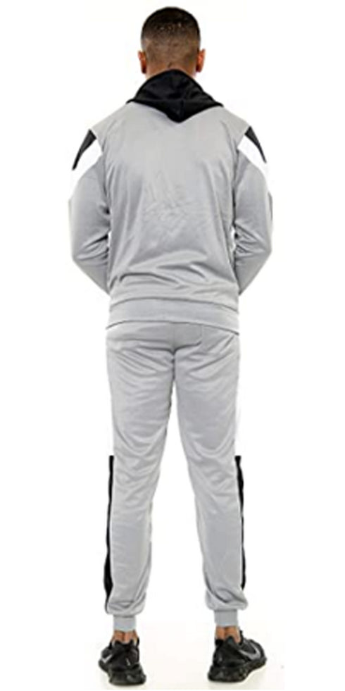 Men Scuba Contrast Panel Zipper Hoodie Tracksuit Set