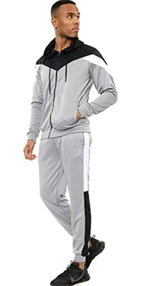 Men Scuba Contrast Panel Zipper Hoodie Tracksuit Set