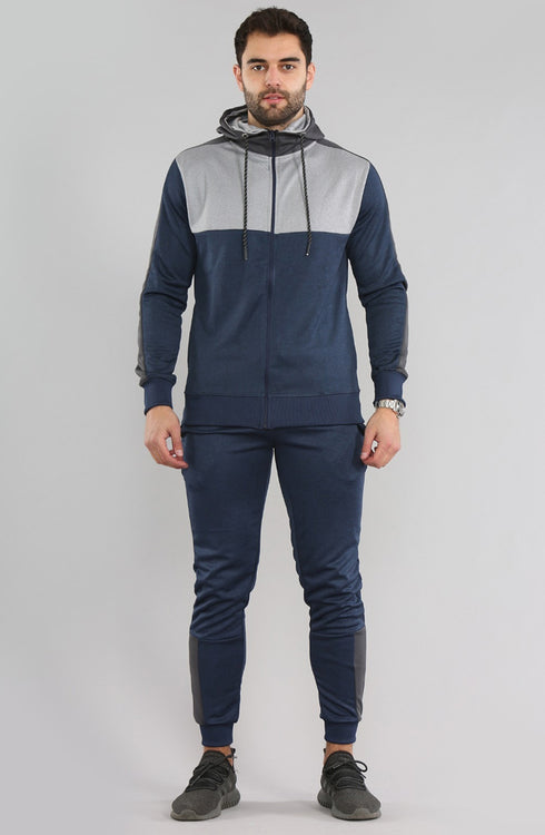 Men Contrast Panel Zipper Hoodie Tracksuit