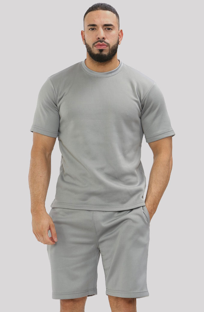 Men Plain Top and Short Tracksuit Set