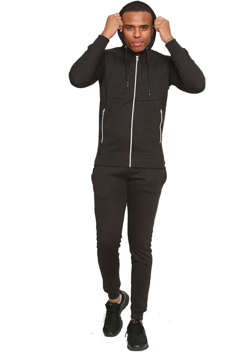 Men Plain Zipper Hoodie Warm Tracksuit