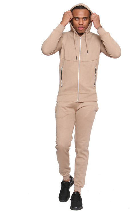 Men Plain Zipper Hoodie Warm Tracksuit