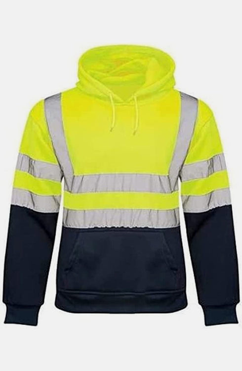 Men Hi Viz Reflective Tape Two Tone Pullover Hoodie