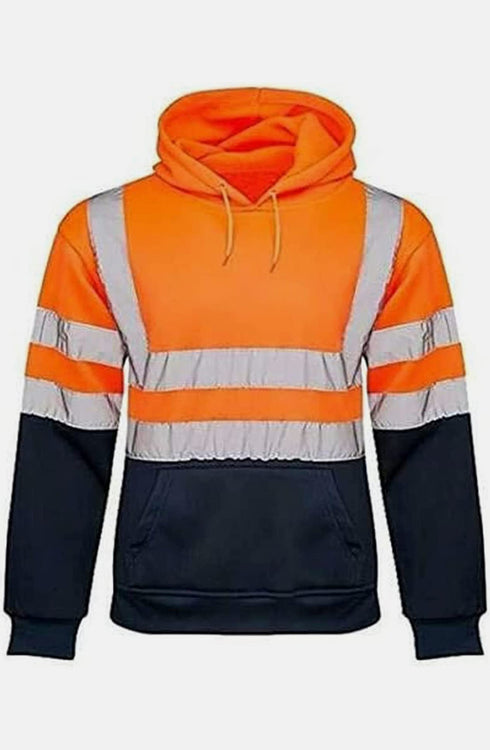 Men Hi Viz Reflective Tape Two Tone Pullover Hoodie