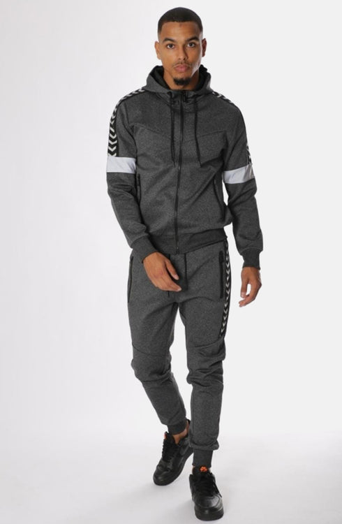 Men Plain Side Contrast Panel Zipper Hoodie Tracksuit