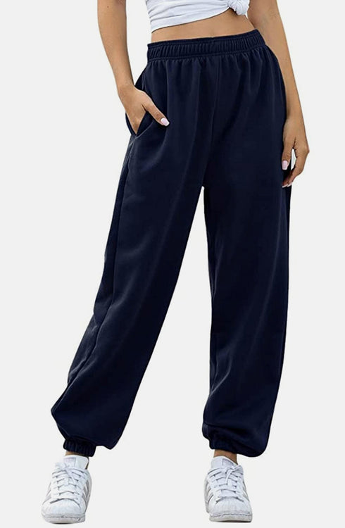 Women Elastic Waist Sweatpants With Pocket