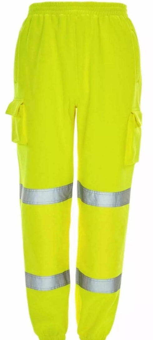 Mens Hi Vis Viz Combat Trousers JOGGING BOTTOMS Workwear JOGGERS