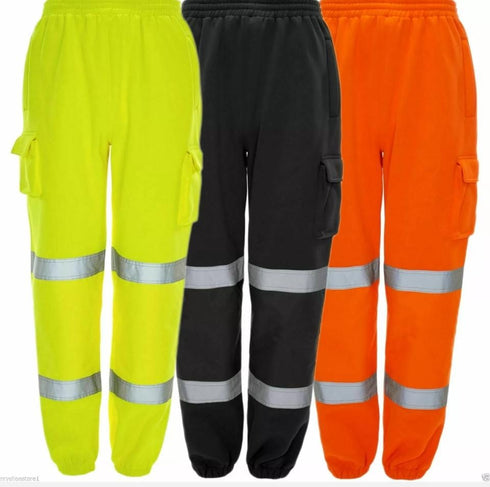 Mens Hi Vis Viz Combat Trousers JOGGING BOTTOMS Workwear JOGGERS