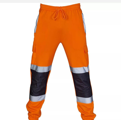 Mens Hi Vis Viz Combat Trousers JOGGING BOTTOMS Workwear JOGGERS