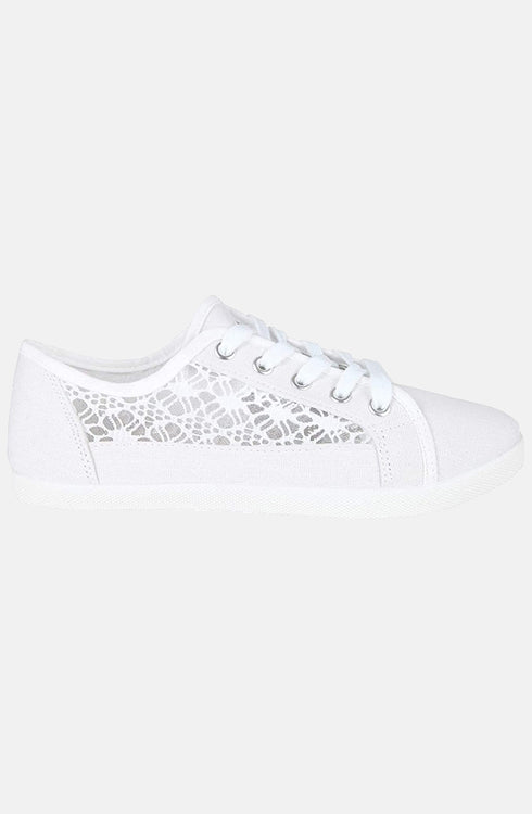Ladies Canvas Plimsolls Embroidered Sneaker Pump Shoes