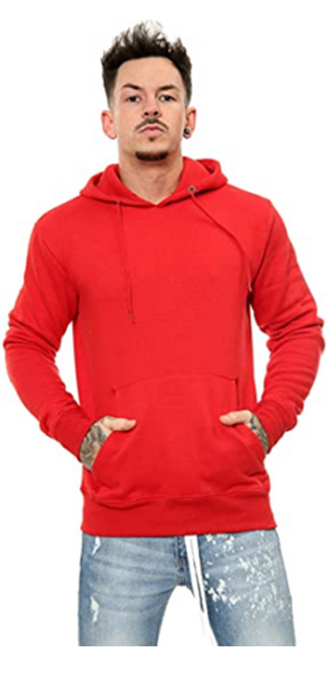 Men Plain Pullover Hoodie With Kangaroo Pocket
