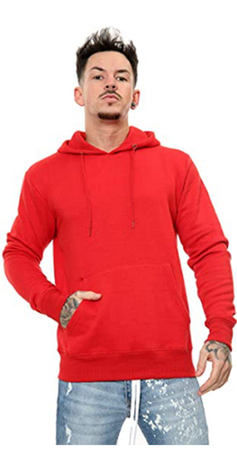 Men Plain Pullover Hoodie With Kangaroo Pocket