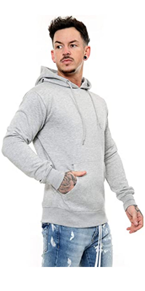 Men Plain Pullover Hoodie With Kangaroo Pocket